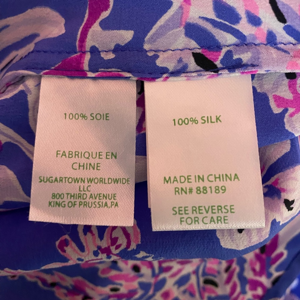 Lilly Pulitzer Elsa 100% Silk Top “Iris Blue Wild Within” Women’s Size Xs View 4